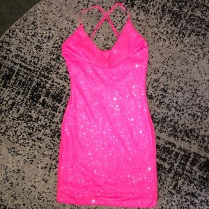 Pink sparkly cow lick mini dress